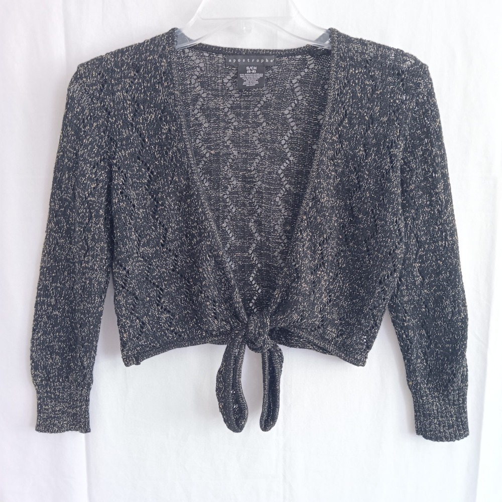 Apostrophe shrug Women S Black EUC Metallic Open Knit Shimmer Sweater